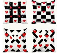 Red Cushion Covers 40 x 40 Love Pillow Cases Linen Sofa Cushions Square Pillows 4 Pack Outdoor Garden Cushion With Invisible Zipper Pillow Protectors, for Living Sofa Bedroom Autumn Decorative E - 568