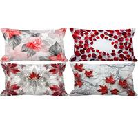 Red Cushion Covers 40 x 80 Flower Outdoor Cushions Waterproof Linen Set of 4 Rectangle Decorative Pillows with Smooth Invisible Zip for Livingroom Summer Outdoor Patio Garden Bench Decor Gifts 1x-4E