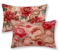 Red Cushion Covers 40 x 80cm Set of 2, Dragon Rectangle Cushion Covers Waterproof Linen Sofa Cushions with Invisible Zipper Bedroom Accessories Decorative Pillows for Home Room Decor, Gifts -ly25085N