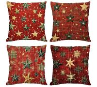 Red Cushion Covers 40x40 cm Set of 4 Outdoor Cushions Waterproof Garden Cushions Velvet Throw Pillow Covers Christmas Double Sided Printing for Indoor Sofa Outdoor Patio Balcony Fall Decor,Gifts M53