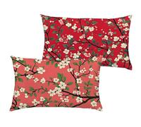 Red Cushion Covers 40x60 cm/16x24 Inch Waterproof Velvet Garden Cushions Flower Double Sided Printing Decorative Pillow Covers with Invisible Zipper for Garden Bedroom Living Room Sofa, set of 2 1B-52