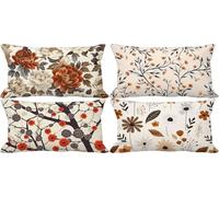 Red Cushion Covers 50 x 70 Flower Outdoor Cushions Soft Set of 4 Rectangle Decorative Pillows with Smooth Invisible Zip for Livingroom Summer Fall Outdoor Patio Garden Bench Home Decor Gifts 3a-126