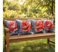 Red Cushion Covers 55 x 55, Flower Pillow Cases 4 Pack, Sofa Bed Decor Cushion Covers 55x55cm with Invisible Zipper Heat Absorbing Breathable for All-Season Who Sweat Easily Home Decoration BZTH-4841