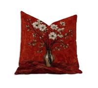 Red Cushion Covers 55cm x 55cm Flower Cushions Double Sided Pattern Throw Pillow Covers with Invisible Zipper, Velvet Decorative Pillowcases for Garden Home Sofa Bed, Set of 1 （21.7x21.7 in）2B-206