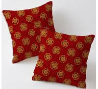 Red Cushion Covers 55x55 cm Set of 2 Square Decorative Throw Pillow Cases Linen Sofa Pillowcases Retro Double Sided Printing Garden Cushions for Room Home Bed Patio Chair Decor, Gifts for Women C-539