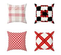 Red Cushion Covers 55X55CM Set of 4 Outdoor Waterproof Cushions Stripe Decorative Soft Square Throw Pillow Cases with Invisible Zipper for Sofa Bed Garden Bedroom Outdoor Spring Decor Gifts 0-G8C80