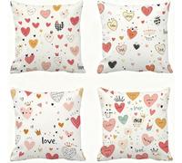 Red Cushion Covers 60 x 60 Love Pillow Cases Linen Sofa Cushions Square Pillows 4 Pack Outdoor Garden Cushion With Invisible Zipper Pillow Protectors, for Living Sofa Bedroom Autumn Decorative E - 585