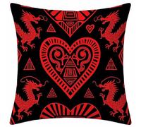 Red Cushion Covers 60x60 Set of 1, Dragon Outdoor Linen Pillow Cases with Invisible Zipper, Double-Sided Square Cushion Covers 60x60cm, Decorative Pillow Case for Living Room, Home Decor Gifts 4-8551