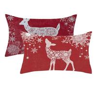 Red Cushion Covers 60x80cm Christmas Deer Cushions 60 x 80 Pillow Cases Set of 2 Decorative Pillows with Invisible Zipper,Linen Breathable,Durable Fade-Resistant,Autumn Bed Decor Living Room Sofa,54-j