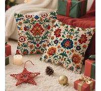 Red Cushion Covers 70 x 70 Flower Cushions Set of 2 with Invisible Zipper Double Sided Pattern Velvet Throw Pillow Covers, Decorative Pillowcases for Garden Bench Patio Home Bedroom Sofa Bed 1B-764