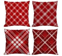 Red Cushion Covers 70x70 cm Set of 4 Outdoor Cushions Waterproof Garden Cushions Linen Throw Pillow Covers Plaid Double Sided Printing for Indoor Sofa Outdoor Patio Balcony Fall Decor,Gifts M1
