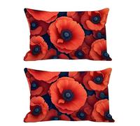 Red Cushion Covers 70x90cm Outdoor Cushions Waterproof Soft Velvet Pack of 2 Opium Poppy Throw Pillow Covers with Invisible Zipper,Pillowcases for Garden Furniture Sofa Bench Farmhouse Home Decor G456