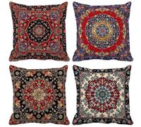 Red Cushion Covers 75cm x 75cm, 4 Pack Outdoor Cushions Waterproof Soft Sofa Pillows Bohemia Pattern Design Double-Sided Printing Square Pillow Covers for Home Decor Aesthetics, Gifts for Women a25-8M