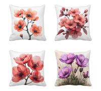 Red Cushion Covers Set of 4 Soft Decorative Pillows Natural Sofa Cushions Double-Sided Printing Garden Cushions With Invisible Zip for Sofa Couch Bedroom Home Office Car Decor 45x45cm -yxy2504ED