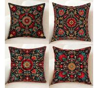 Red Cushion Covers Set of 4, Soft Fluffy Pillow Protectors Bohemia Cushion Covers 65 x 65 cm, Pattern Design Double-Sided Printing Decorative Pillows for Home Room Decor, Gifts for Women -bby25011IR