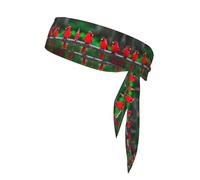 Red Cute Birds Print Sports Head Tie Bandanas - Elastic Adjustable Bands for Workout, Beach, Summer, Jogging, Cycling