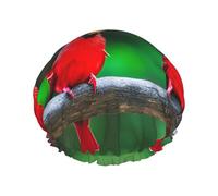 Red Cute Birds Shower Cap For Women, Reusable Shower Cap, Waterproof Bath Cap For Women Long Hair
