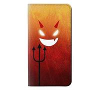 Red Cute Little Devil Cartoon PU Leather Flip Case Cover For Motorola Moto E6, Moto E (6th Gen)