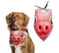Red Cute Piggy Dog Bandana Washable & Adjustable Triangle Scarf, Breathable Pet Scarf for Small Medium Large Pets, Cute Fashion Pet Accessory