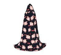 Red Cute Piggy Hooded Cape For Teenagers, Unisex Cloak Robe Hooded Halloween Costume Satin Witches Vampire Cloak Fancy Dress Up Children