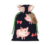 Red Cute Piggy Print Drawstring linen gifts bag for Christmas Party,holiday packaging presents bags.