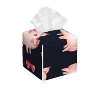 Red Cute Piggy Print Leather Tissue Box Cover - Foldable Organizer Holder - Easy Storage & Concealing Leather Tissue Box