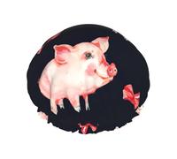 Red Cute Piggy Print Lightweight Shower Cap for Women and Men Reusable hat Soft hat and Bath Hair Cap