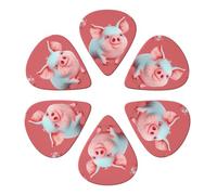 Red Cute Piggy Printed Guitar Picks -6 Pcs Guitar Picks Plectrum,Guitar Accessories,Electric Guitar Pick, Bass & Ukulele 0.71mm