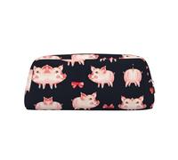 Red Cute Piggy Printing School Leather Zippered Fountain Ballpoint Rollerball Pens Pouch Pencils Case Holder for Pupil