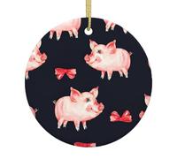 Red Cute Piggy Printing Xmas Tree Hanging Decor Personalized Christmas Ceramic Hanging For Adult Ideas Holiday Decor