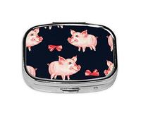 (Red Cute Piggy) Square Pill Box with 2 Compartment Small Pill Organizer Portable Pill Case Vitamin Containers, Travel Essentials 5.5x4x1.8 cm