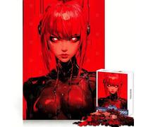 Red Cyberpunk Girl with Glowing Eyes Hard Jigsaw Puzzle for Adults 1000 Pieces Mind Challenge Toy Gentle Leisure Precise Cut Memorable Gift (38x52cm)