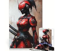 Red Cyberpunk Samurai Girl 1000 Piece Jigsaw Puzzles for Teenagers Jigsaw Enhance Memory Cozy Relax Firm Cut Festive Gift (50x75cm)