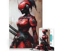 Red Cyberpunk Samurai Girl Hard Jigsaw Puzzle for Adults 1000 Pieces Mind Challenge Toy Gentle Leisure Precise Cut Memorable Gift (38x52cm)