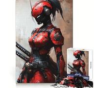 Red Cyberpunk Samurai Girl Hard Jigsaw Puzzle for Adults 1000 Pieces Mind Challenge Toy Gentle Leisure Precise Cut Memorable Gift (38x52cm)