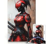 Red Cyberpunk Samurai Girl Jigsaw Puzzle for Teenagers 1000 Pieces Clear Logic Toy Slow Enjoy Perfect Cut Bday Surprise (38x26cm)