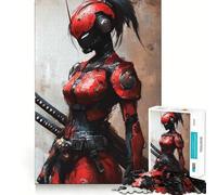Red Cyberpunk Samurai Girl Jigsaw Puzzle for Teenagers 1000 Pieces Clear Logic Toy Slow Enjoy Perfect Cut Bday Surprise (38x26cm)