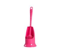 (Red) Cylinder Handle Toilet Brush & Base Plastic Cleaning Brush Long Double-sided Portable Bathroom Acces