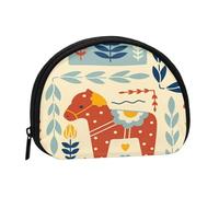 Red Dala Horse Foliage Small Shell Coin Purse with Zipper for Women, Lightweight Durable Portable Bag for Storage Coins Keys Lipstick