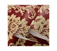 (Red) Damask Gold Embossed Textured Non Woven Wallpaper Roll Decoration Living Room