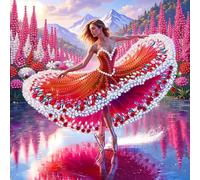 Red Dancing Girl Special Shaped DIY Partial Drill Kit 30x30cm (ph276)