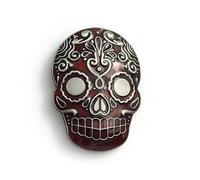 Red Day of the Dead Skull Belt Buckle, Silver & Red Colors, Stylish Accessory, Fits 1.5" or 38mm Interchangeable Belts, 8.5cm x 6cm