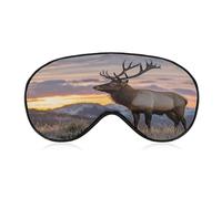 Red Deer Bull Elk Sunset Eye Mask, Adjustable Strip, Blocks Light Sleep Mask, Sleep Eye Mask for Night Sleeping Travel Nap 8.1 * 4.1 Inches