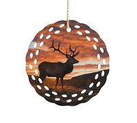 Red Deer Bull Elk Sunset Hanging Ornament 3 Inch Round,1-Pack,Xmas Decor -Two-Sided Printed,Friend Ornament Gifts for Friends Women Coworker Sisters