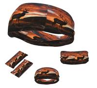 Red Deer Bull Elk Sunset Headbands Sports Sweatbands for Men Women Hair Band Wicking Elastic Sweat Bands