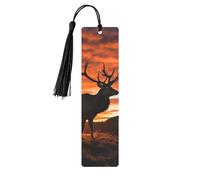 Red Deer Bull Elk Sunset Metal Bookmarks with Tassel,Cool Book Markers for Reading Women, Men,Aluminum Hanging Ornament Fancy Handmade Craft Reading Accessories Gift for Book Lovers S