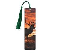 Red Deer Bull Elk Sunset Metal Bookmarks with Tassel,Cool Book Markers for Reading Women, Men,Aluminum Hanging Ornament Fancy Handmade Craft Reading Accessories Gift for Book Lovers M