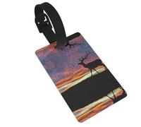 Red Deer Bull Elk Sunset Print 5pcs Luggage Tags for Suitcases,Cute Suitcase Tag Identifiers for Baggage Tag for Cruise Airport Travel PVC
