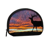 Red Deer Bull Elk Sunset Print Portable Mini Storage Bag Shell Shaped Wallet Small Coin Wallet Shell Storage Bag