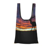 Red Deer Bull Elk Sunset Print Reusable, Foldable,Washable Grocery Bags Foldable in A Pouch Eco Tote Shopping Bag,Daily Shopping Loading